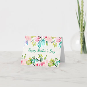 Cartão Moldura floral em aquarela rosa e azul personaliza