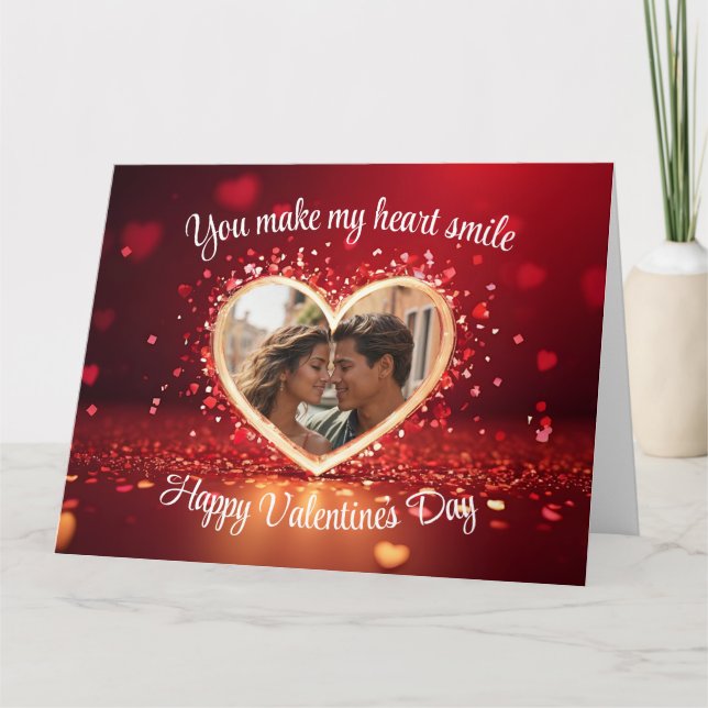 Cartão Moldura Personalizada para Fotos com Coração (Frente)