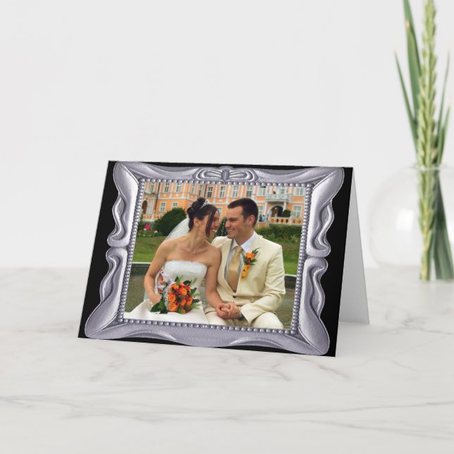 Cartão Moldura Prata Chique Adicionar Foto Aqui (Frente)