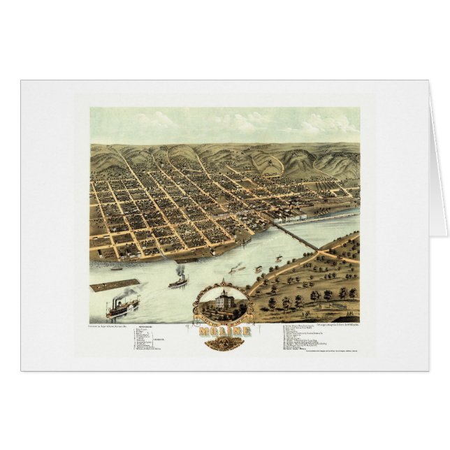 Cartão Moline, IL - mapa panorâmico - 1869 (Frente Horizontal)