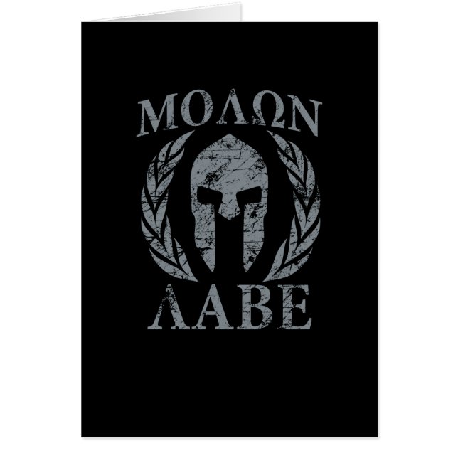 Cartão Molon Labe Warrior Mask Laurels em Preto (Frente)