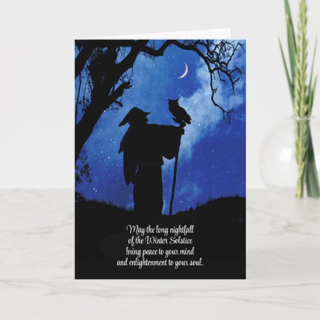 Cartão Molstício de Solstício Inverno Místico com Coruja  (Frente)