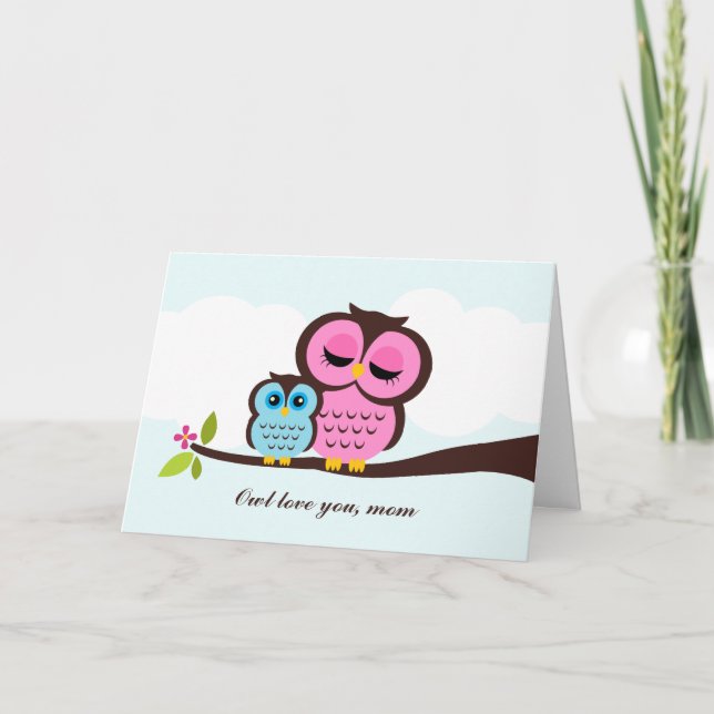 Cartão Mom and Baby Owl Mother's Day Card (Frente)