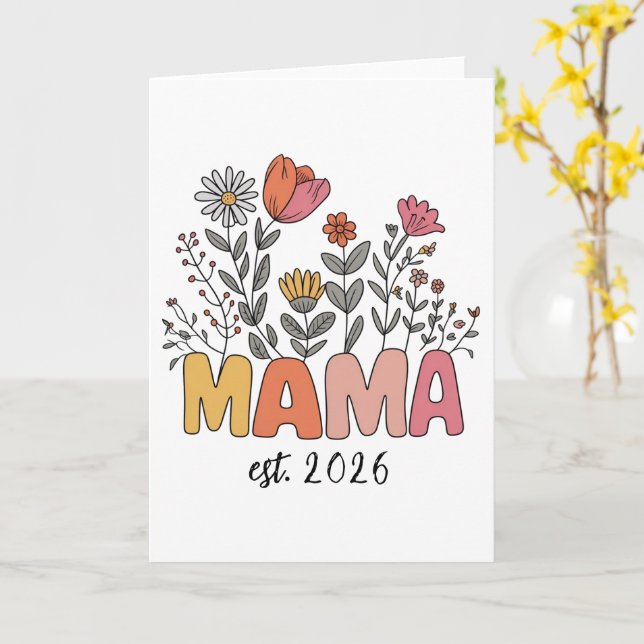 Cartão Mom Mama Est 2026 Pregnancy Floral Personalized (Flor Amarela)