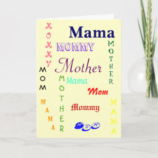 Cartão Mom, Mama, Mother, Mommy