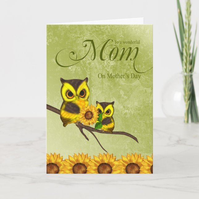 Cartão Mom Mother's Day Greeting Card With Owls And Sunfl (Frente)