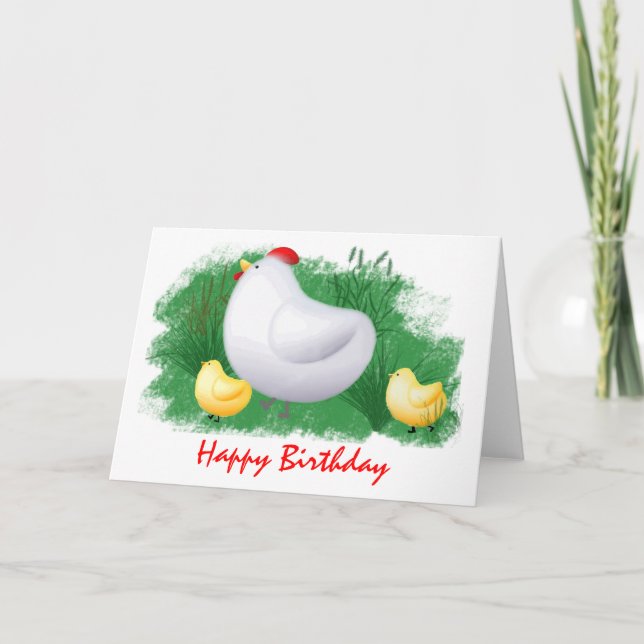 Cartão Momma Hen and Chicks Birthday (Frente)