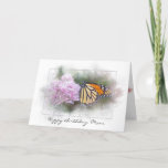 Cartão Mom's birthday monarch butterfly on wildflower<br><div class="desc">monarch butterfly on pink wildflower with textured mask framing for Mom's birthday</div>