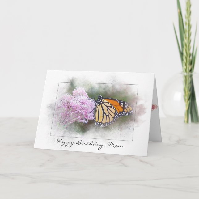 Cartão Mom's birthday monarch butterfly on wildflower (Frente)