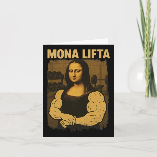 Cartão Mona Lifta Gym Workout Engraçado Mona Lisa Malhaçã (Frente)