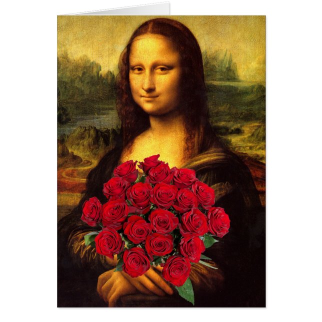 Cartão Mona Lisa Com Buquê De Rosa vermelha (Frente)
