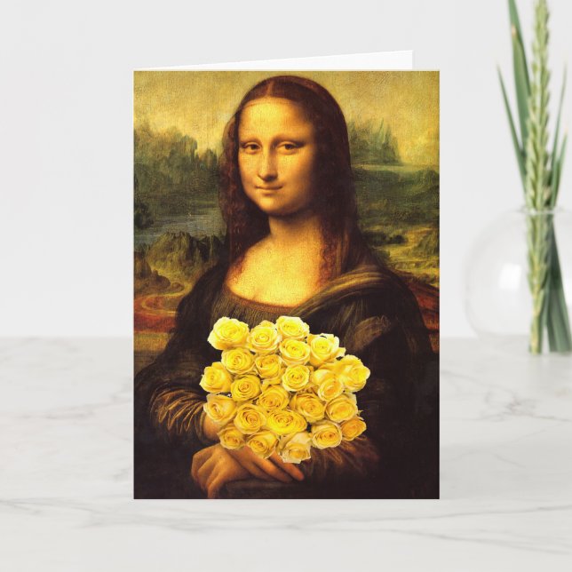 Cartão Mona Lisa Com Buquê De Rosas Amarelas (Frente)