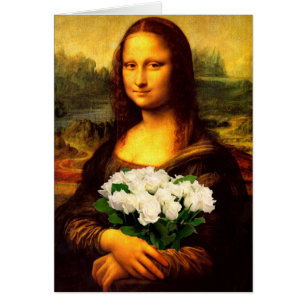 Cartão Mona Lisa Com Buquê De Rosas Brancas