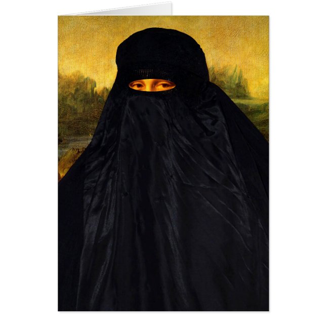 Cartão Mona Lisa escondida atrás do Burqa (Frente)