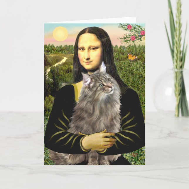 Cartão Mona Lisa - Gato da Floresta Norweigan (Frente)