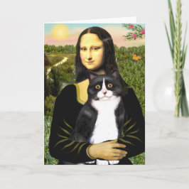 Cartão Mona Lisa - gato preto e branco