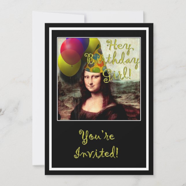 Cartão Mona Lisa Happy Birthday Party Hat Hat Hat (Frente)