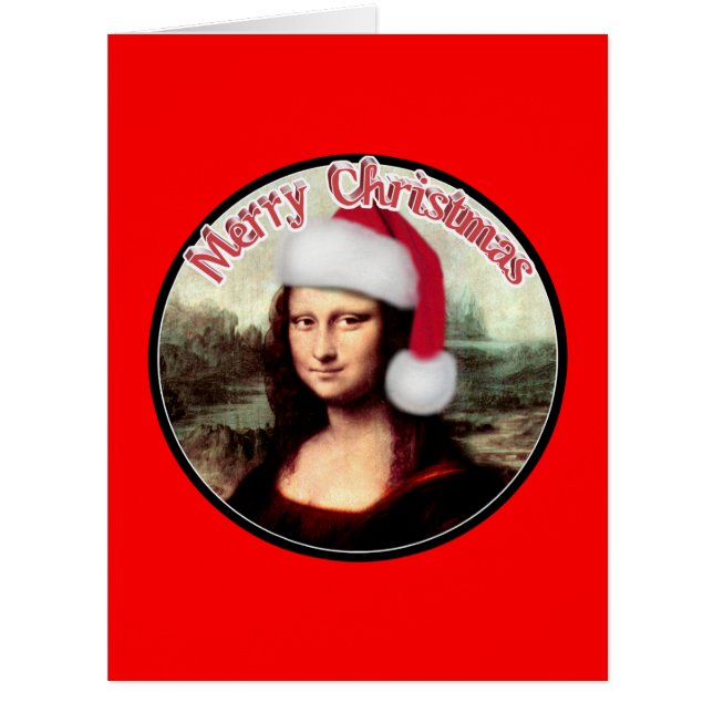 Cartão Mona Lisa Natal Vestindo o Santa Hat (Frente)