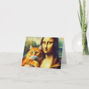 Cartão Mona Lisa pintando La Gioconda com Cat
