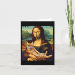 Cartão Mona Lisa Segurando Gatinho de Pintura de Retratos
