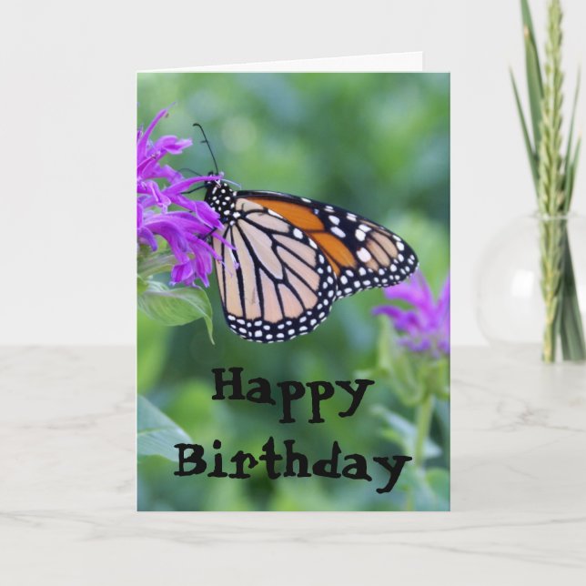 Cartão Monarch on Purple Flower, Happy Birthday (Frente)