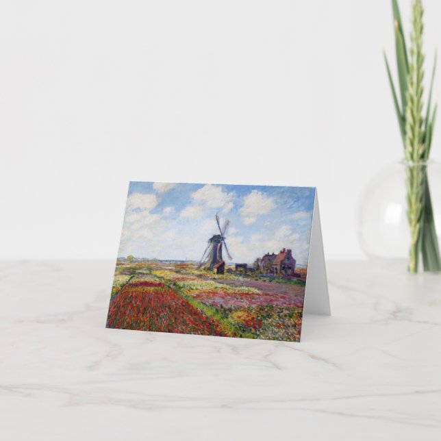 Cartão Monet Field of Tulips With Windmill Note Card (Frente)