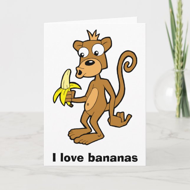 Cartão Monkey and Banana, I love bananas. Greeting card (Frente)