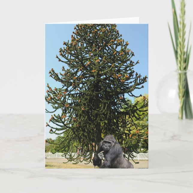 Cartão Monkey Puzzle & Puzzled Gorilla. (Frente)