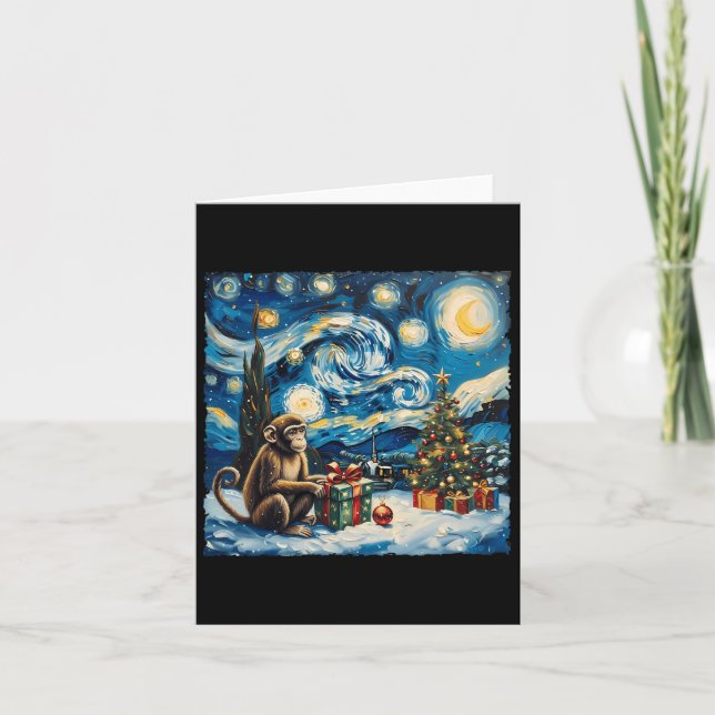 Cartão Monkey Van Gogh Style Starry Night Winte (Frente)