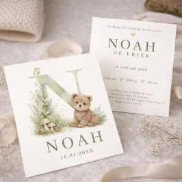 Cartão Monogram N Beer Bosdier Waterverf Geboortekaartje