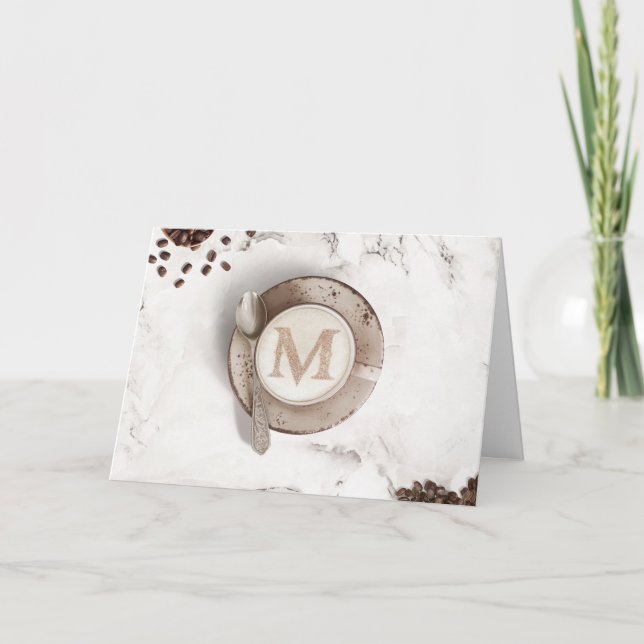 Cartão Monograma Café Latte Art | Feliz aniversário (Frente)