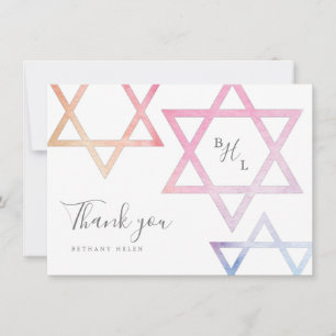 Cartão Monograma de Aquarela Bat Mitzvah Obrigado