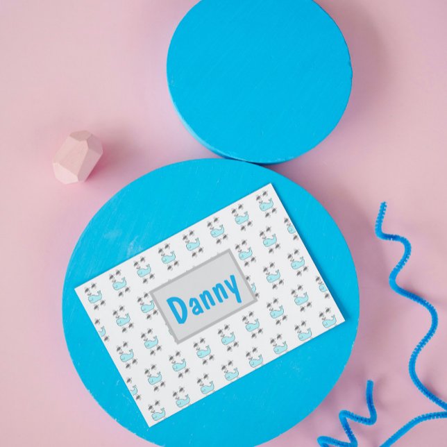 Cartão Monograma de Baleia e Tartaruga de Cinza e Azul (Criador carregado)