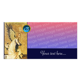 Cartão MONOGRAMA do ANJO do AVISO, safira azul