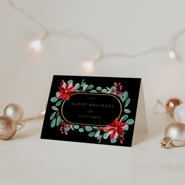 Cartão Monograma Floral de Feriado de Poinsettia Vermelha (Criador carregado)