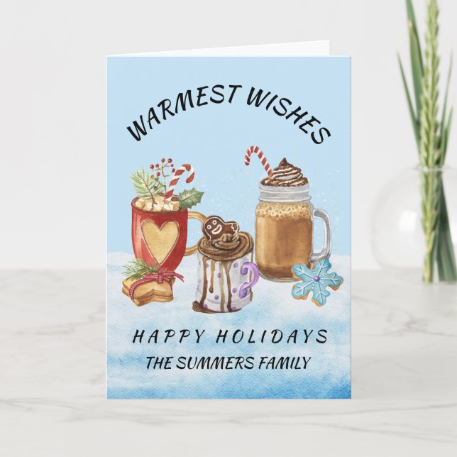 Cartão Monograma Natal Desejos Mais Quentes Cacau Quente (Frente)