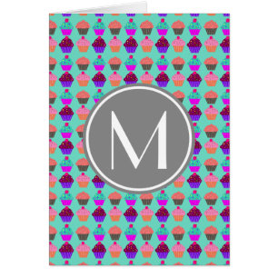 Cartão Monograma Personalizado de Padrão de cupcake