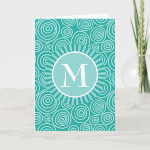 Cartão Monograma Turquesa Branco Espirais - Personalizado