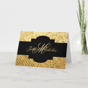 Cartão Monogrammed Black & Gold Mosaic
