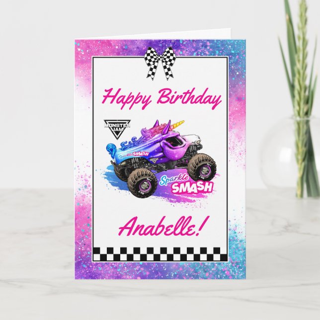 Cartão Monster Jam - Sparkle Smash Aniversário (Frente)
