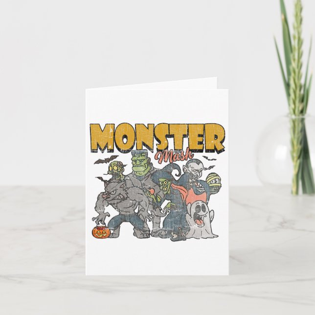 Cartão Monster Mash Vintage Ghost Halloween Engraçado (Frente)