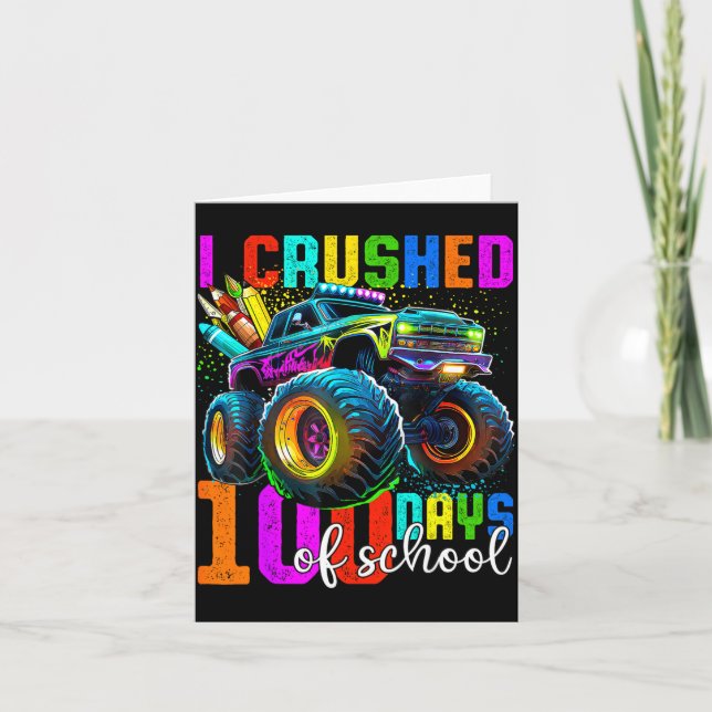 Cartão Monster Truck 100th Day Of School Boys 100 Days Of (Frente)