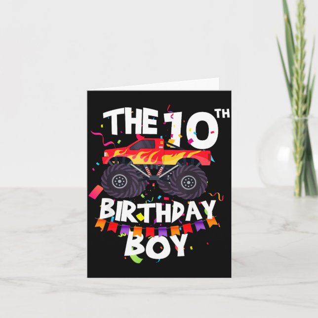 Cartão Monster Truck 10th Birthday Boy Funny 10 Years Old (Frente)