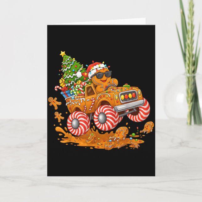 Cartão Monster Truck Gingerbread Man Funny Christmas Baki (Frente)