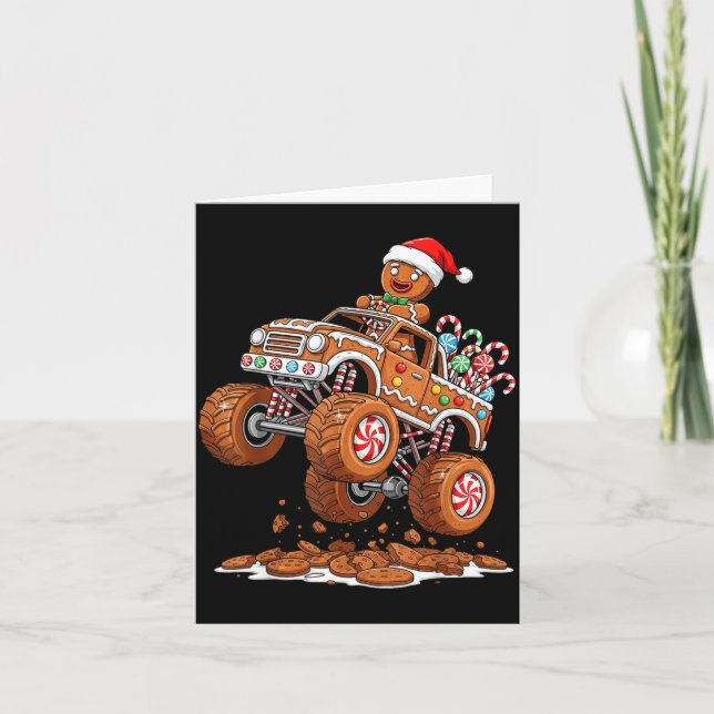 Cartão Monster Truck Gingerbread Man Funny Christmas Baki (Frente)