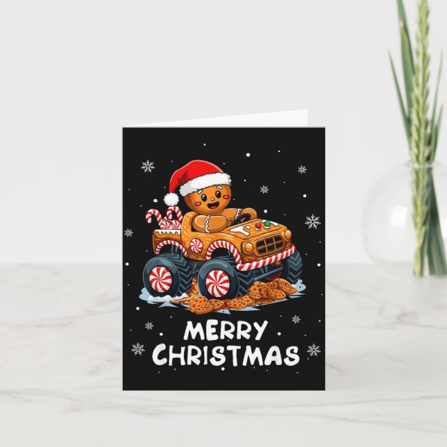 Cartão Monster Truck Gingerbread Man Funny Merry Christma (Frente)