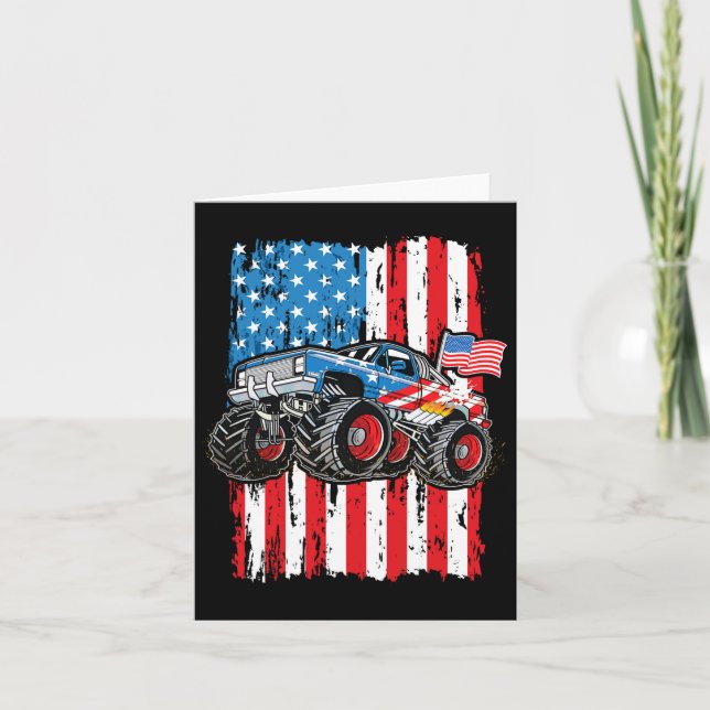 Cartão Monster Truck Usa Flag Patriotic Boys Men 4th Of J (Frente)