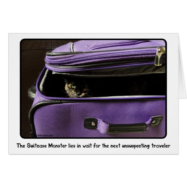 Cartão Monstro da mala de viagem do gato da concha de (Frente Horizontal)