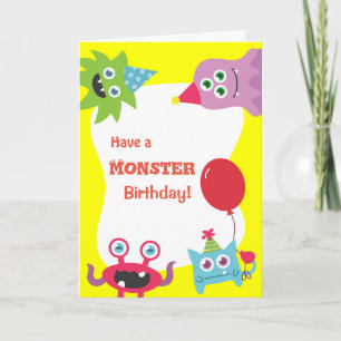 Cartão Monstro Pequeno Colorido Fofo Feliz Aniversário
