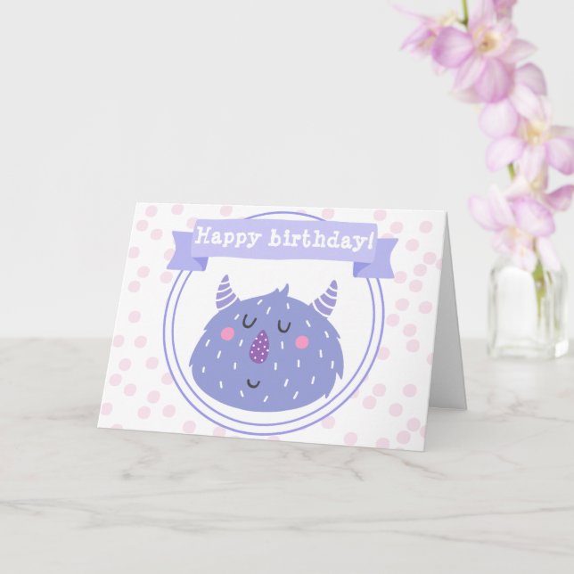 Cartão Monstro roxo - Aniversário de criança (Orquídea)